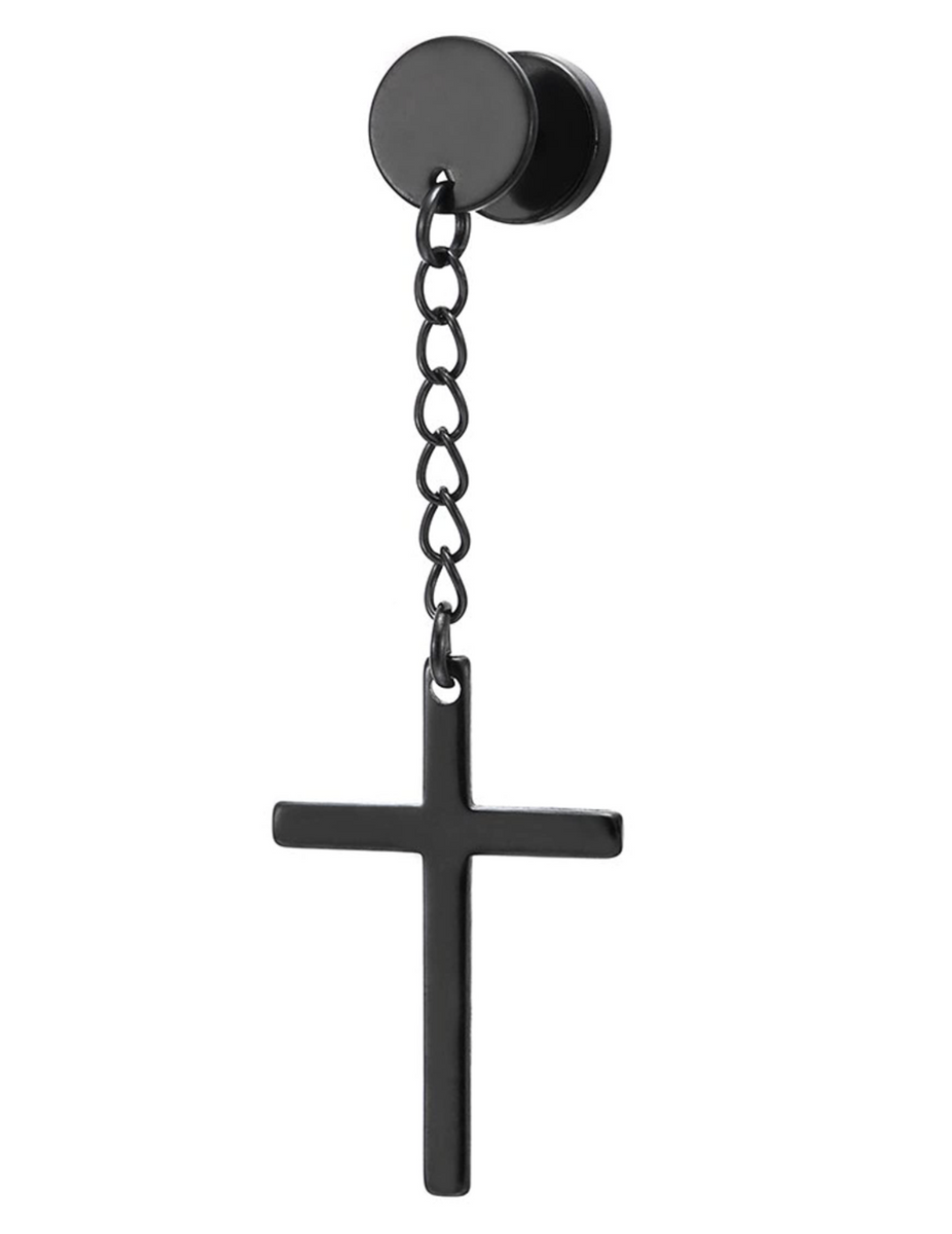 Black hanging cross earring deals